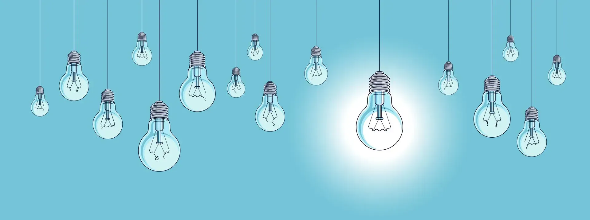 a collection of hanging light bulbs