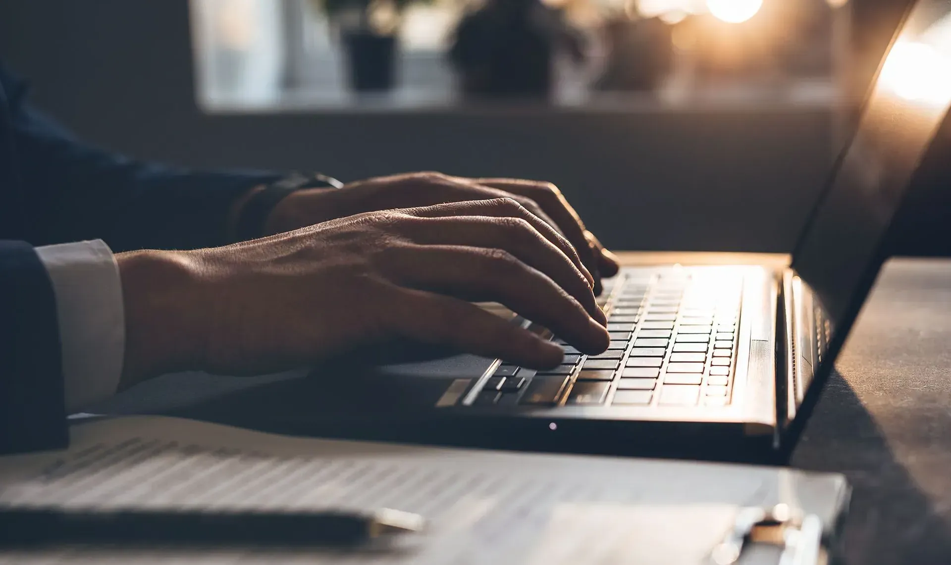 typing on a laptop