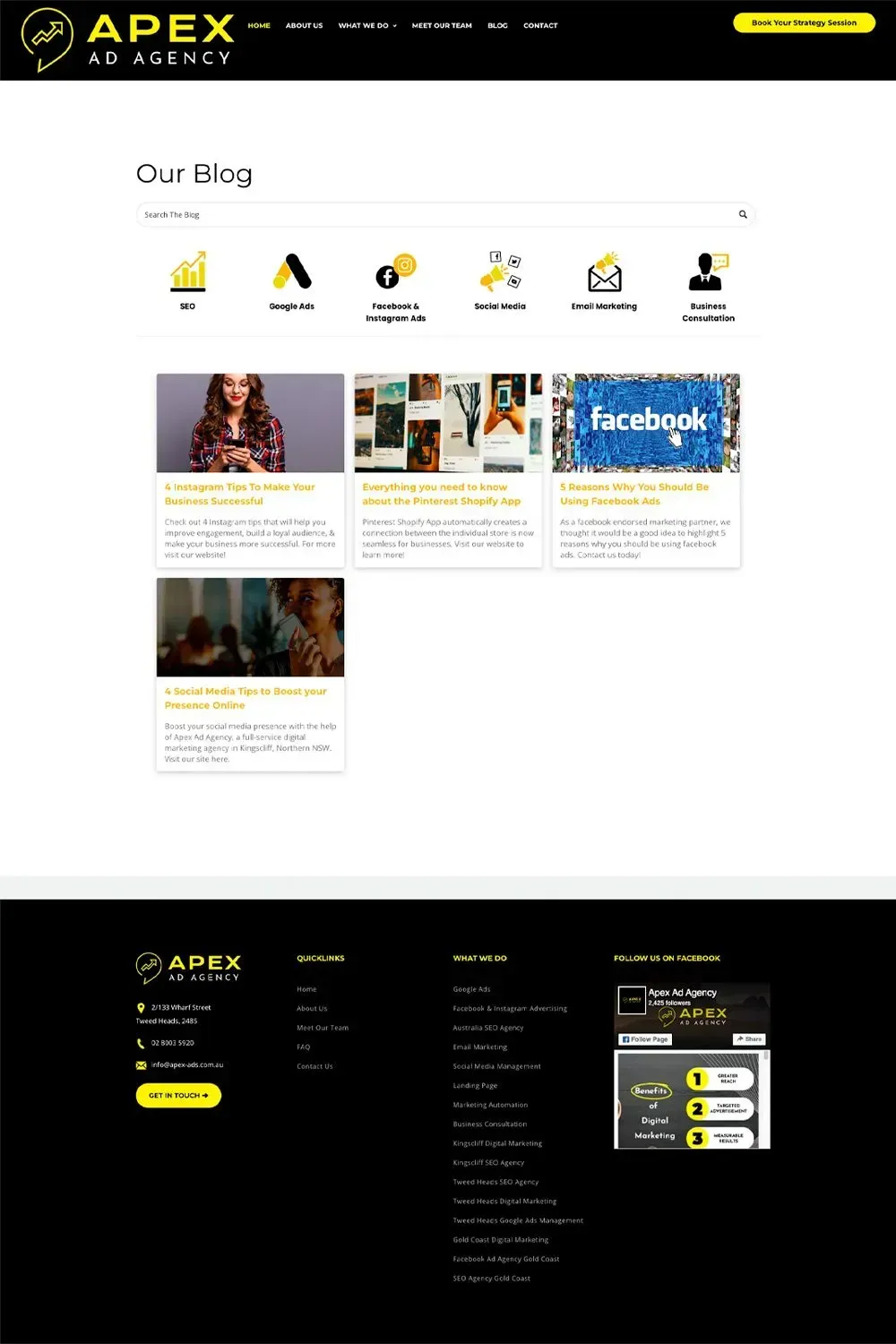 Apex Ad Agency blogs page preview