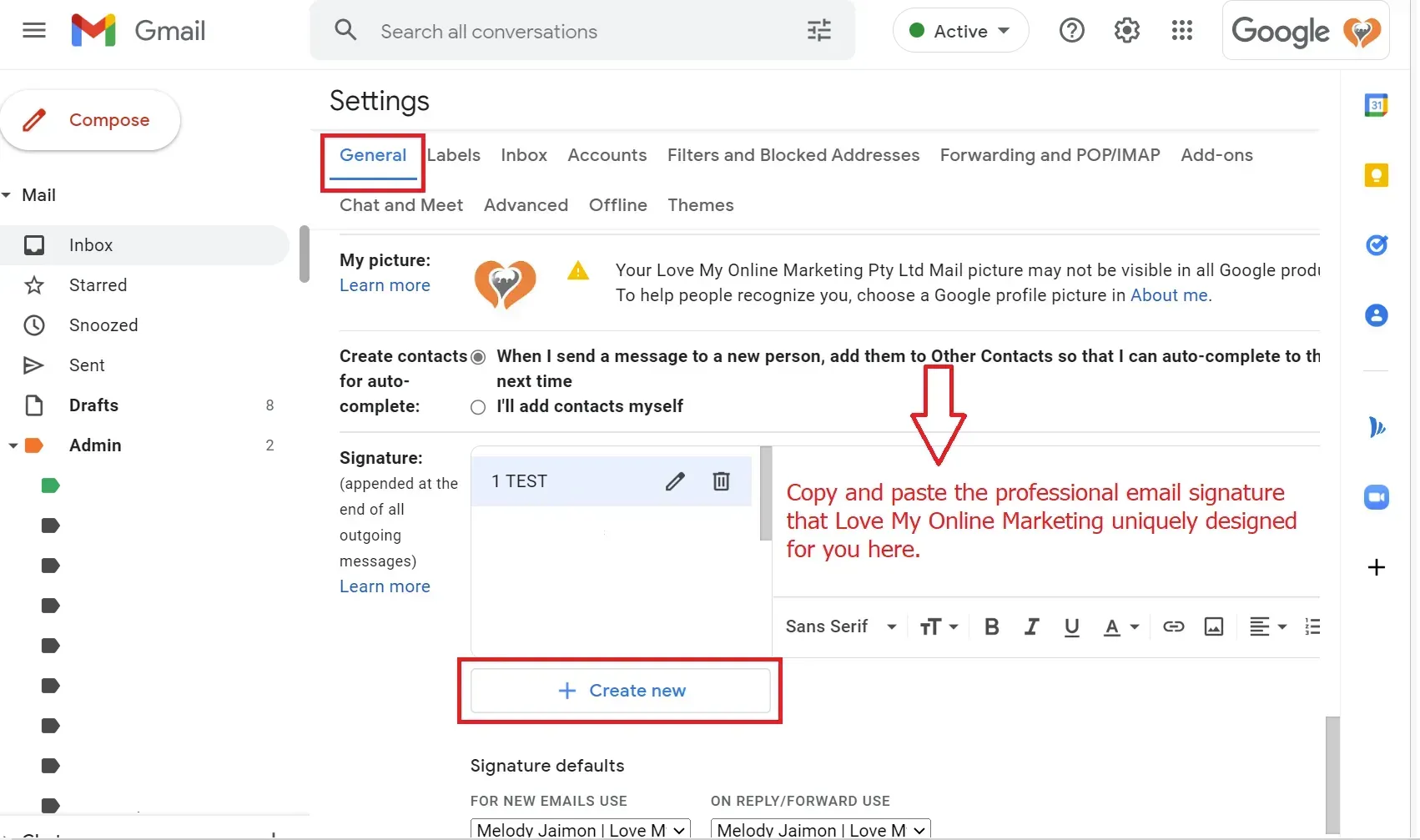 create new signature in gmail