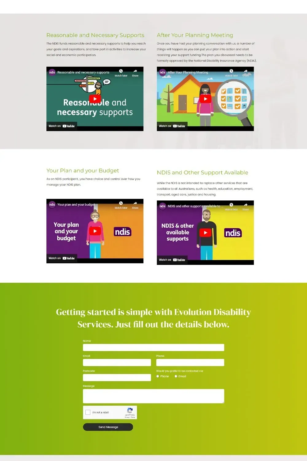 Evolution Disability Services internal page website preview #2
