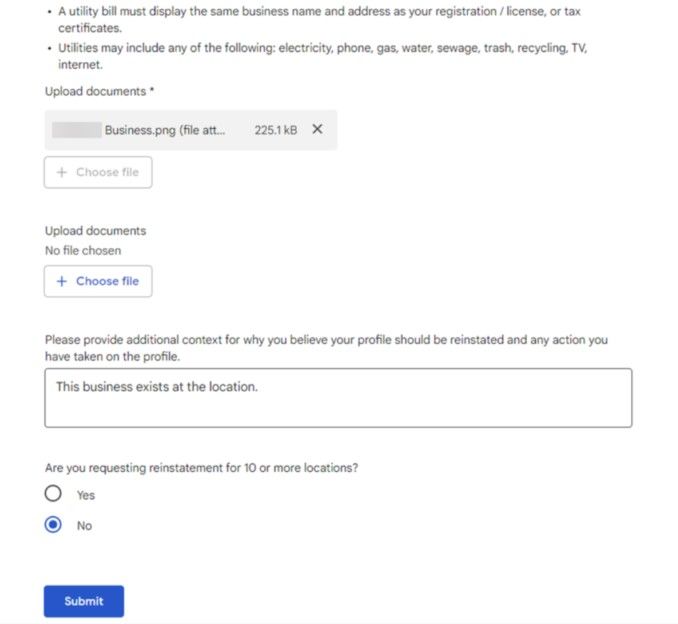 submitting the evidence