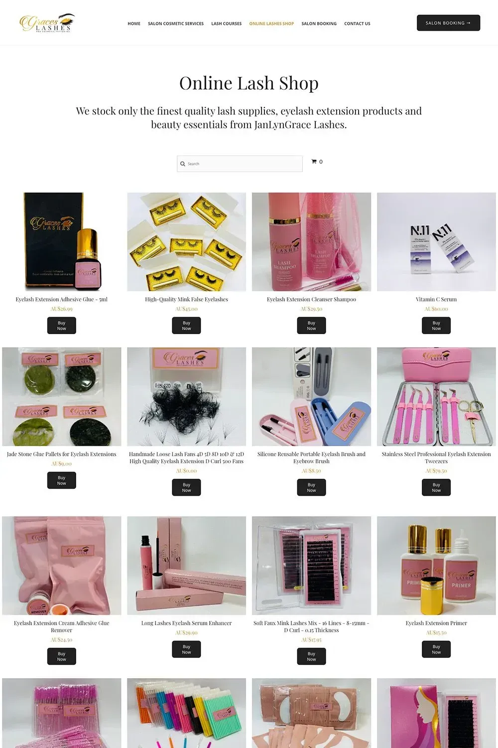 Grace's Lashes shop page preview