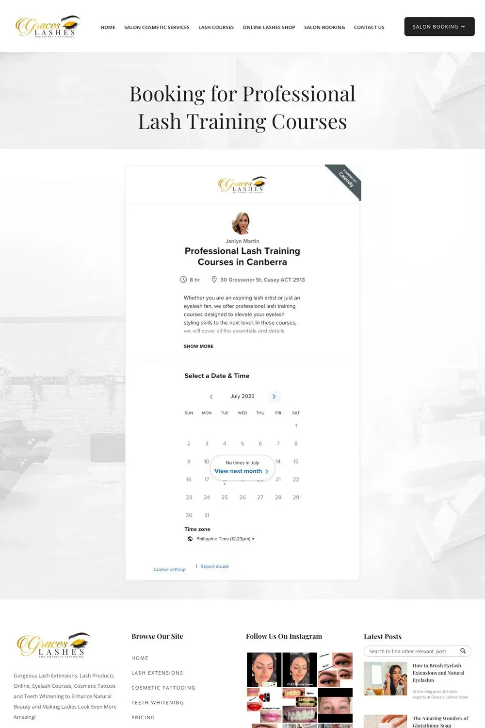 Grace's Lashes booking page preview