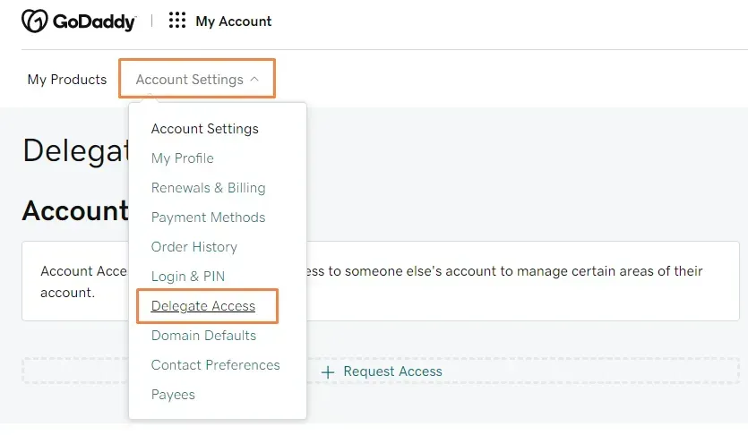 delegating access on GoDaddy