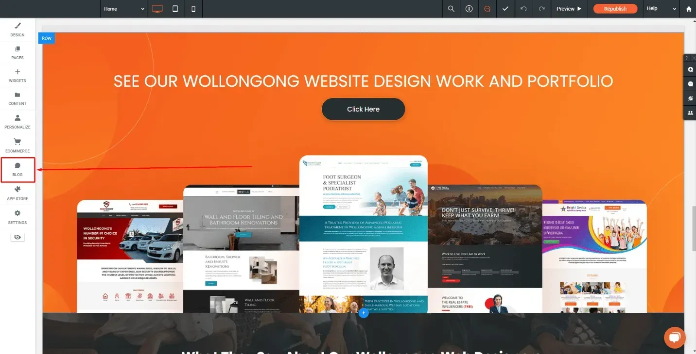 the Blog section highlighted in the left panel