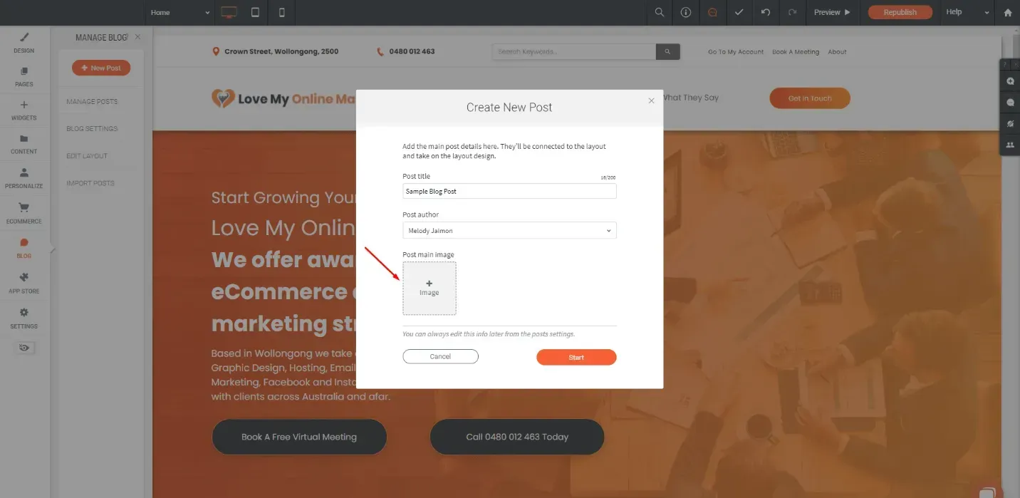 the add main image button