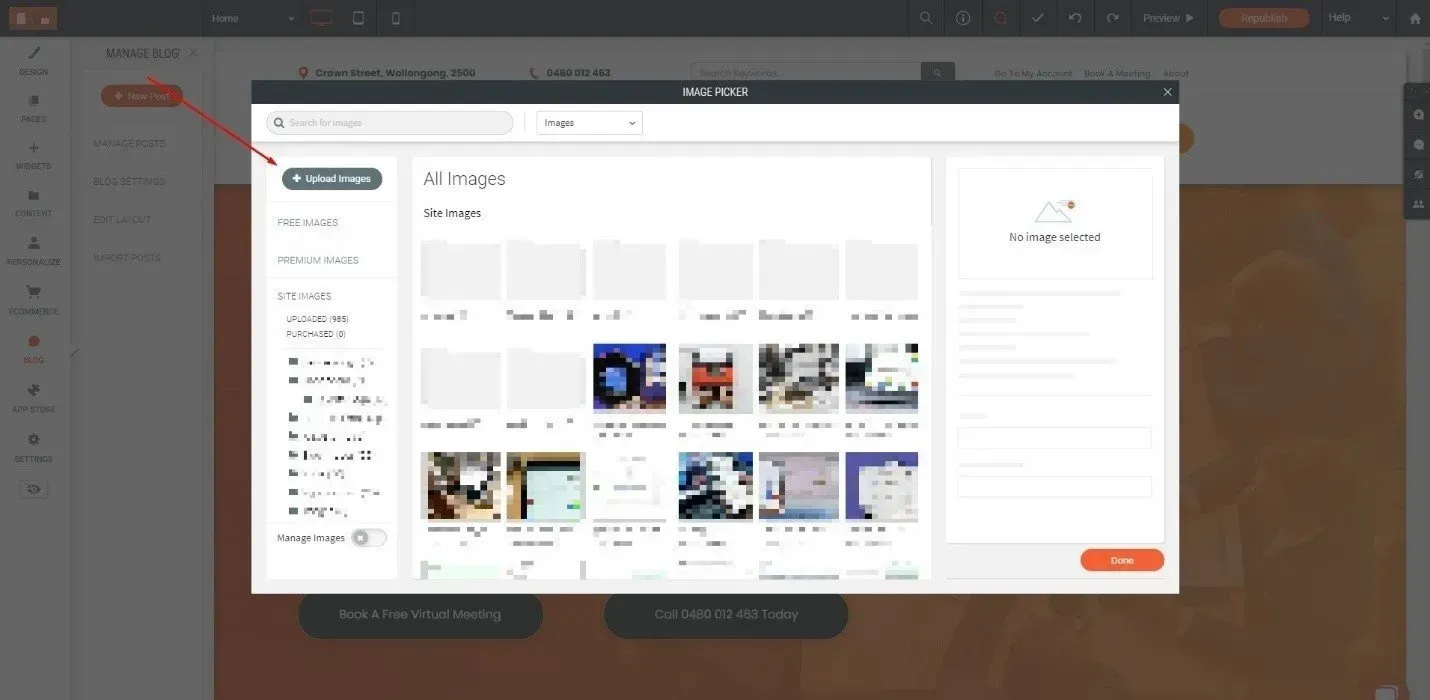 the upload image button