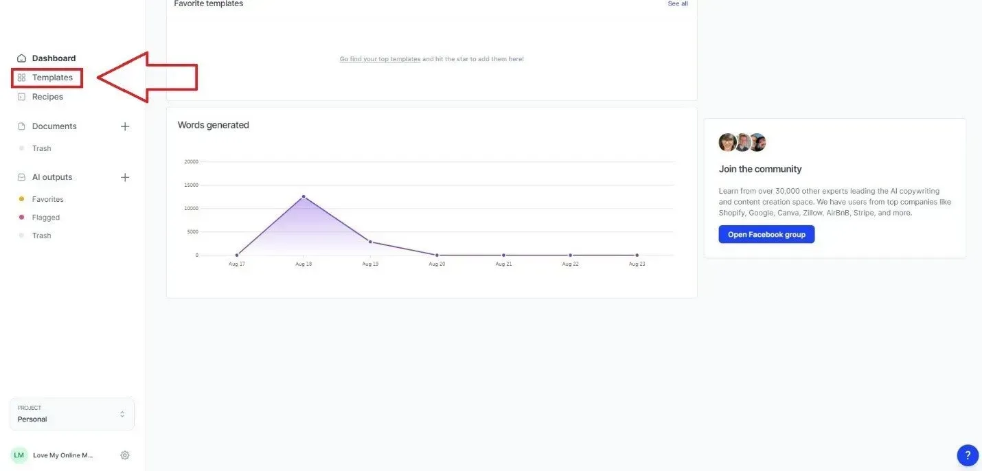 the tool's dashboard