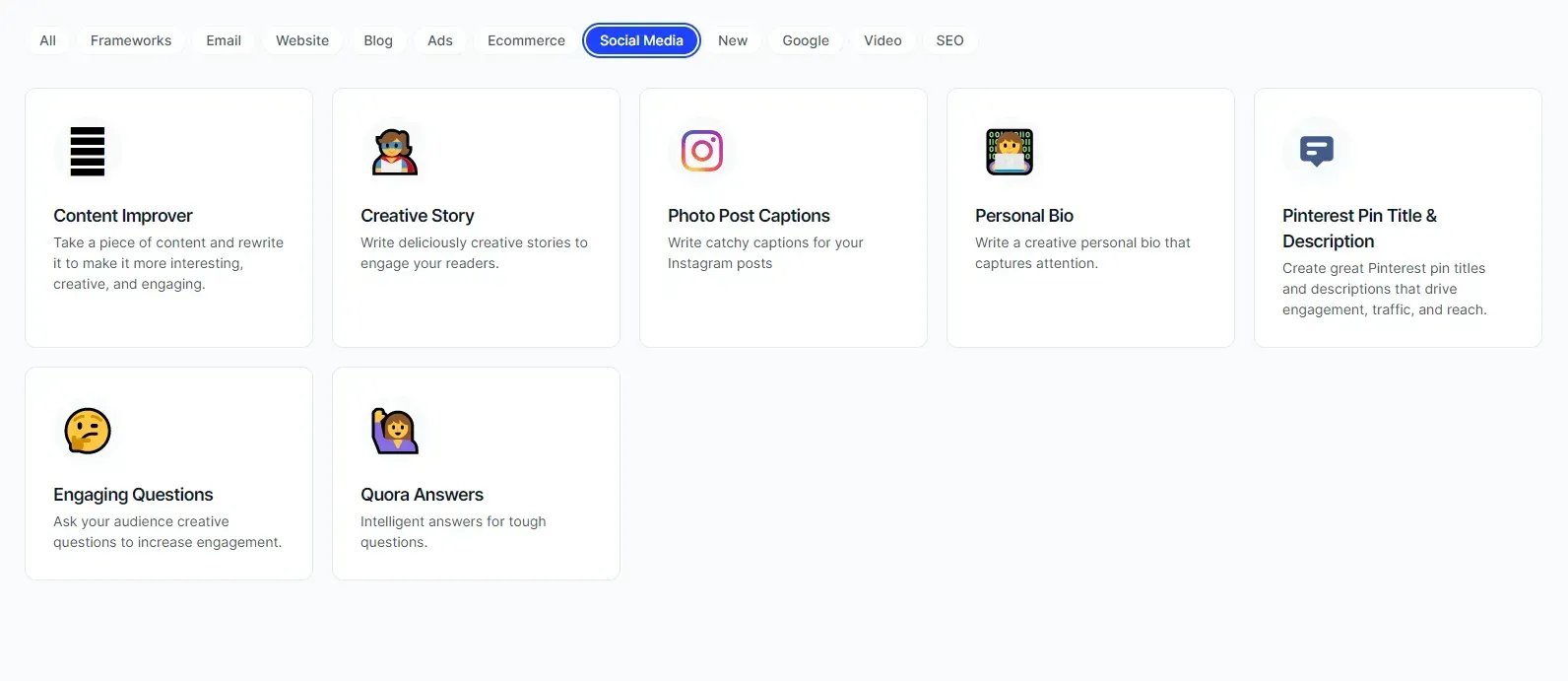templates for social media content writing