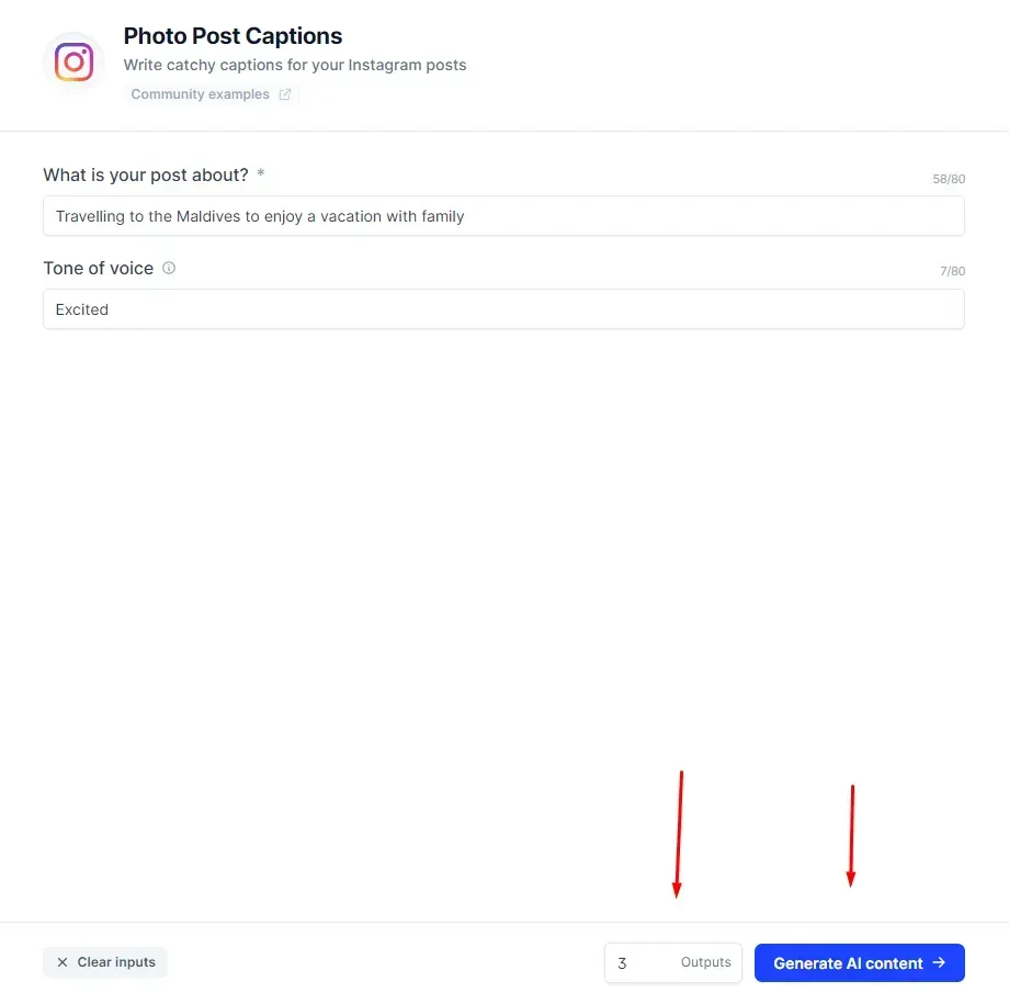 the output selection and the generate AI content button