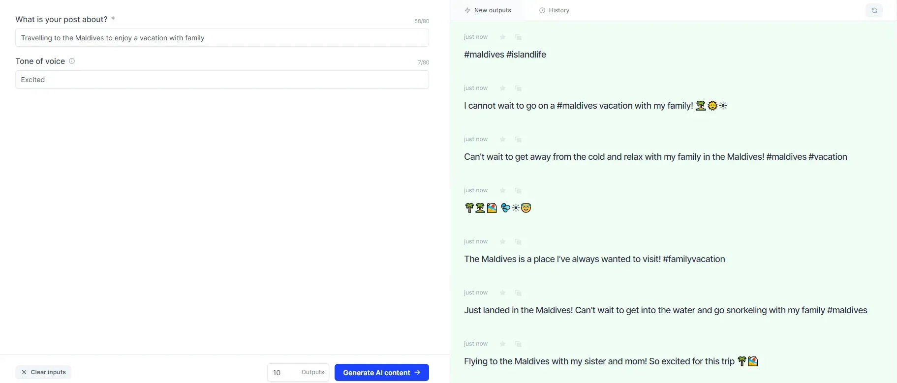 the results of the input
