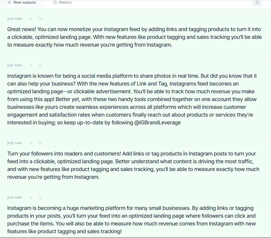 the outputs of the content improver template