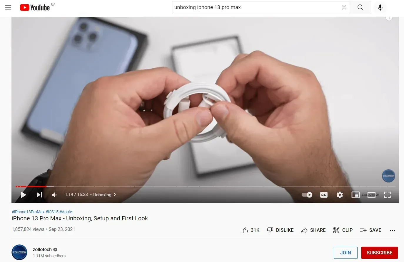 iPhone 13 Pro Max - unboxing YouTube video
