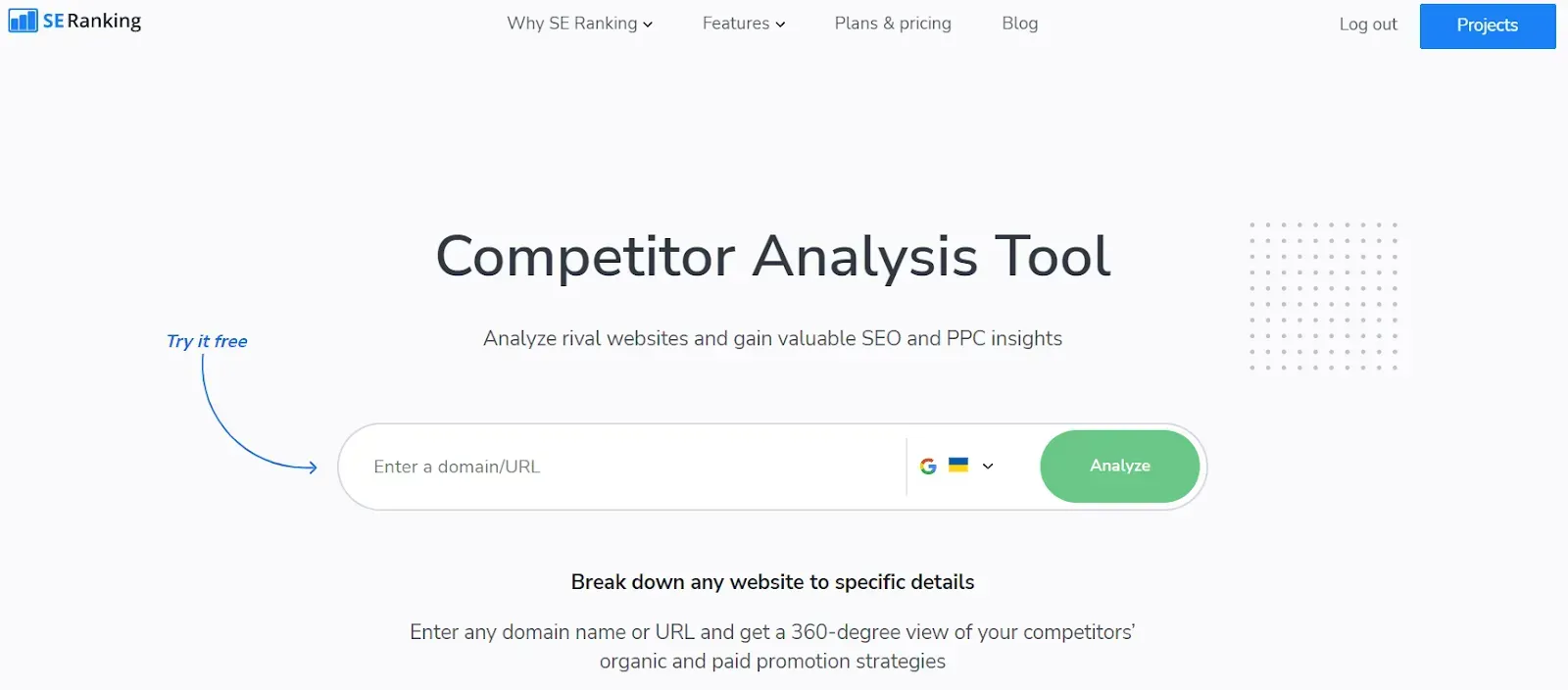 SE ranking competitor analysis tool
