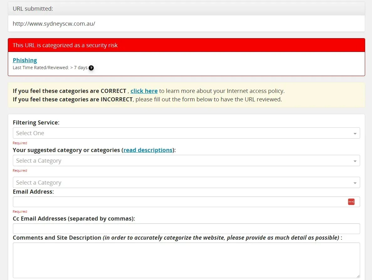 selecting categories and entering details about the site