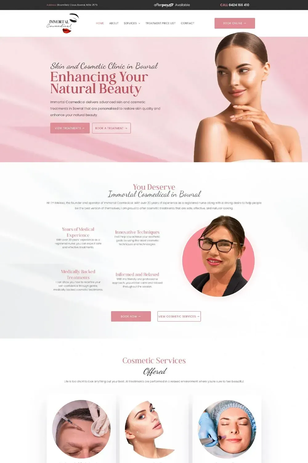 Immortal Cosmedical home page preview
