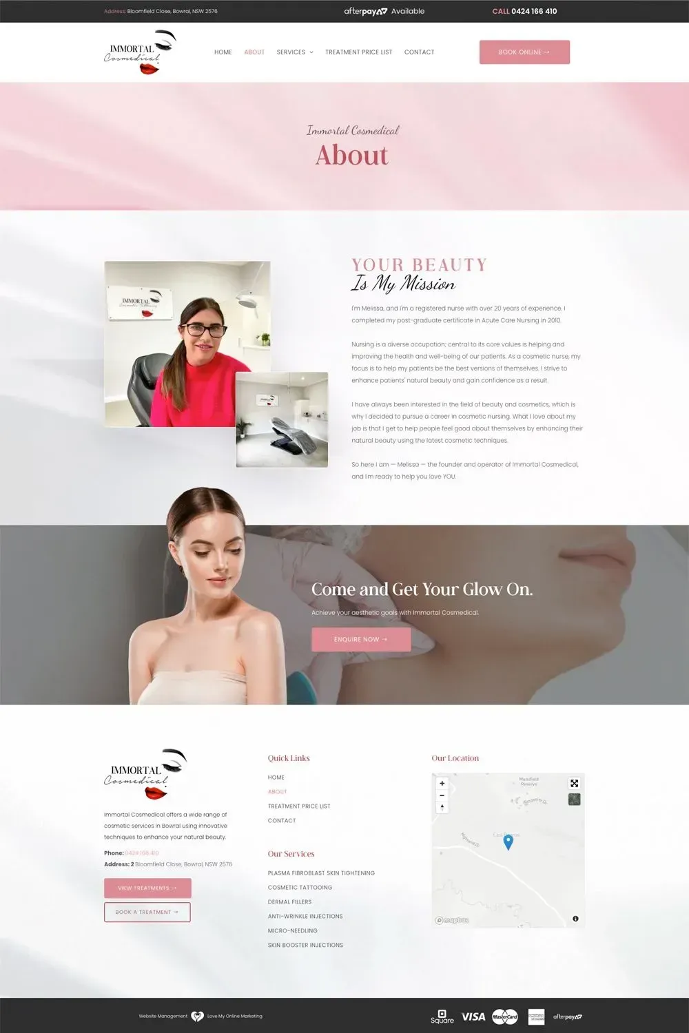 Immortal Cosmedical about us page preview