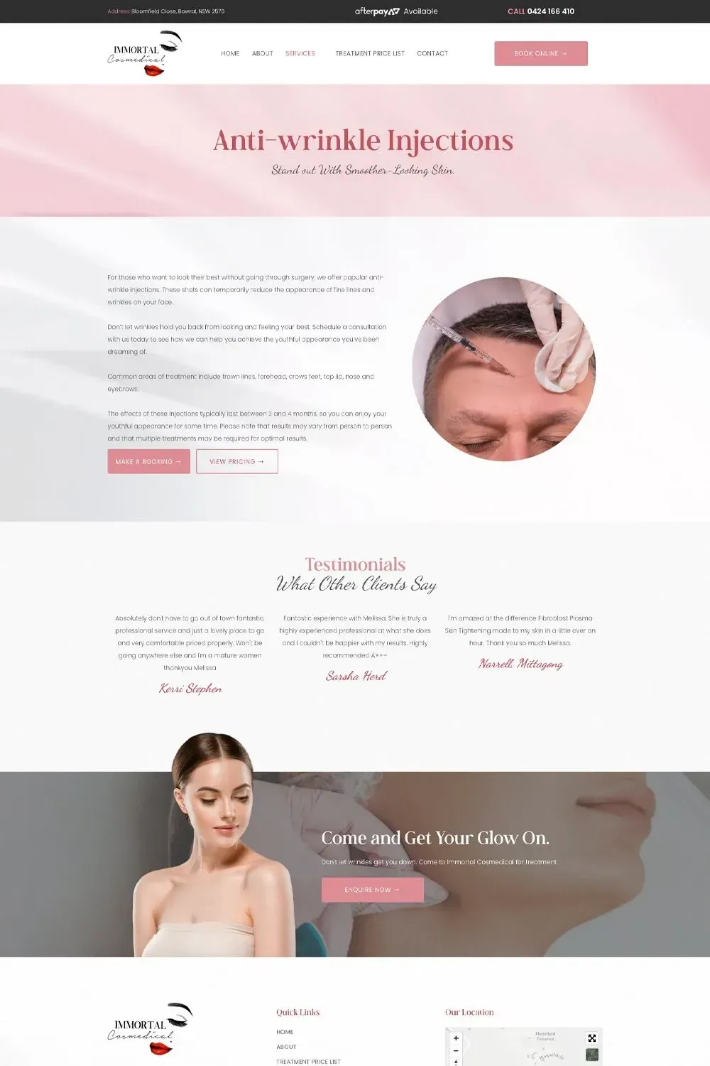 Immortal Cosmedical service page preview