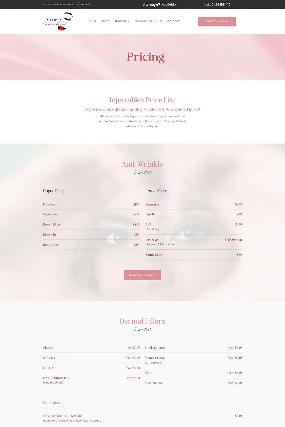 Immortal Cosmedical pricing page preview