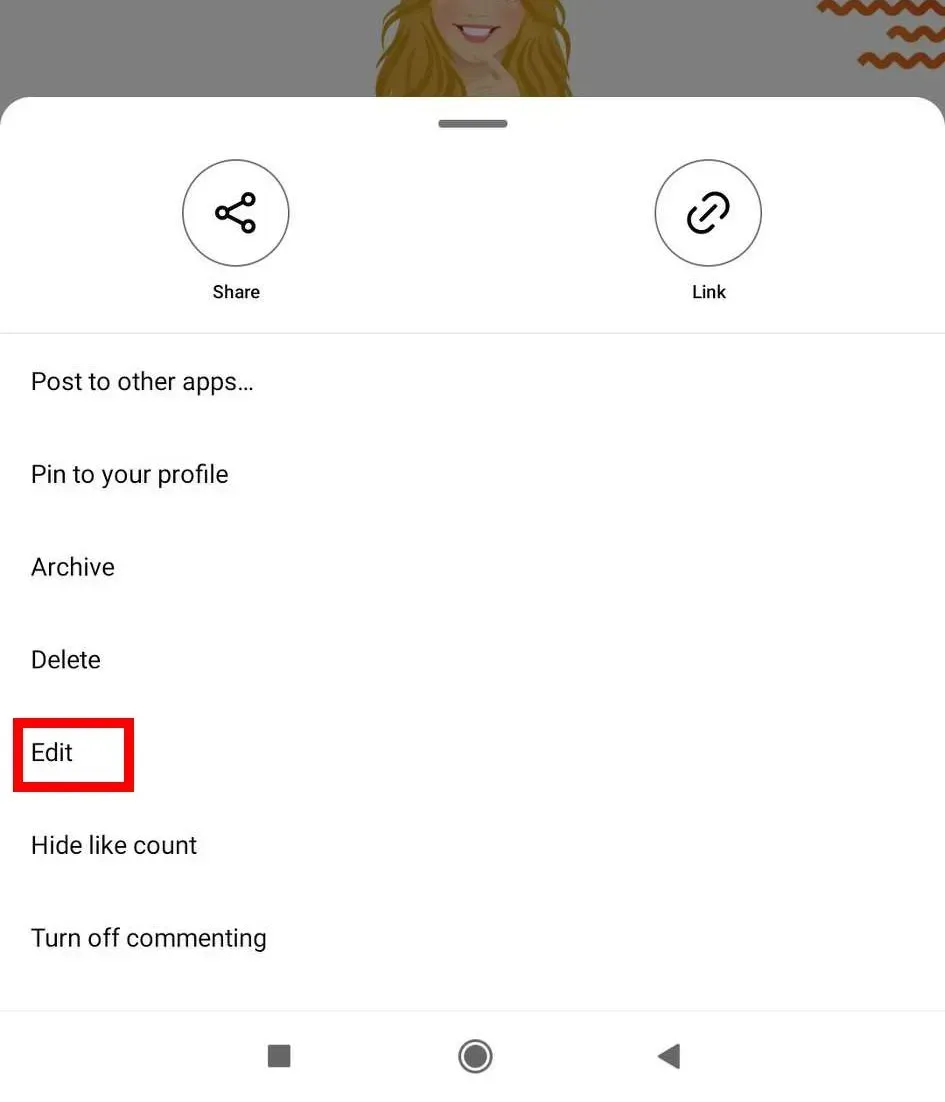 the edit button inside post settings
