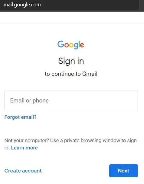 Signing in to Gmail