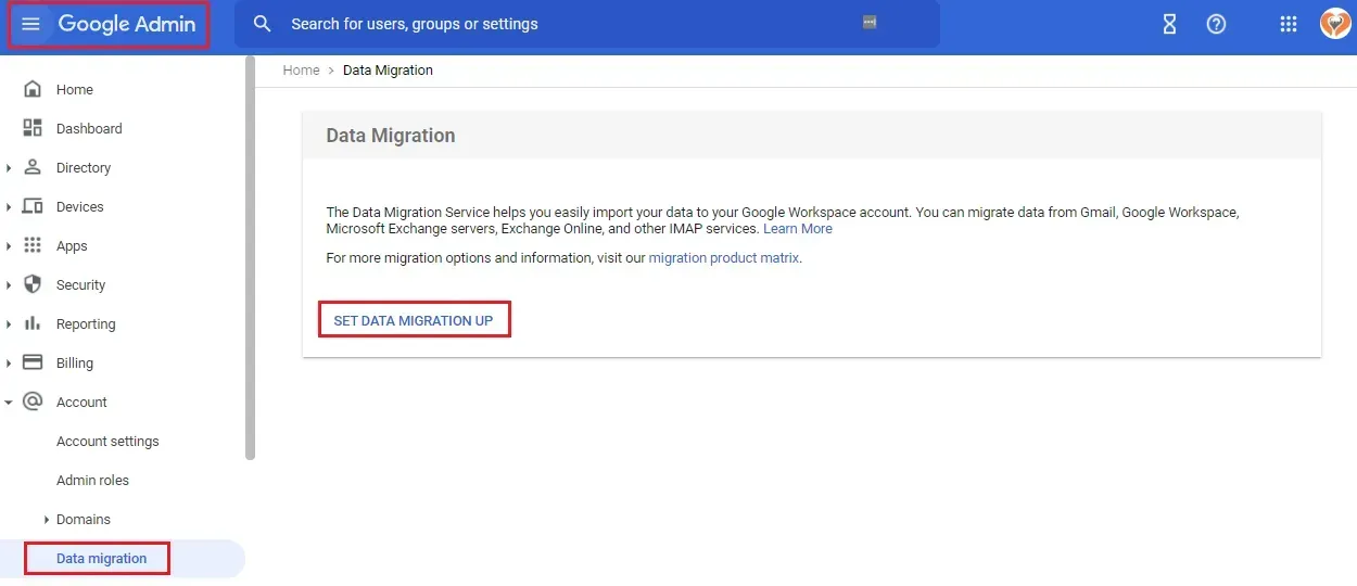 setting up the google workspace migrate