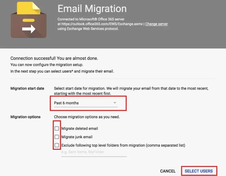 the email migration step