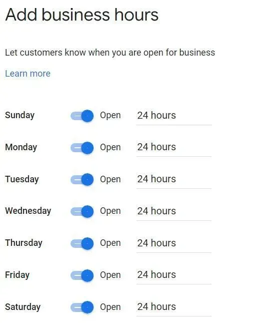 add business hours