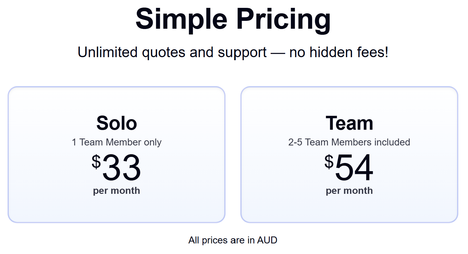 the quoting platform's pricing options