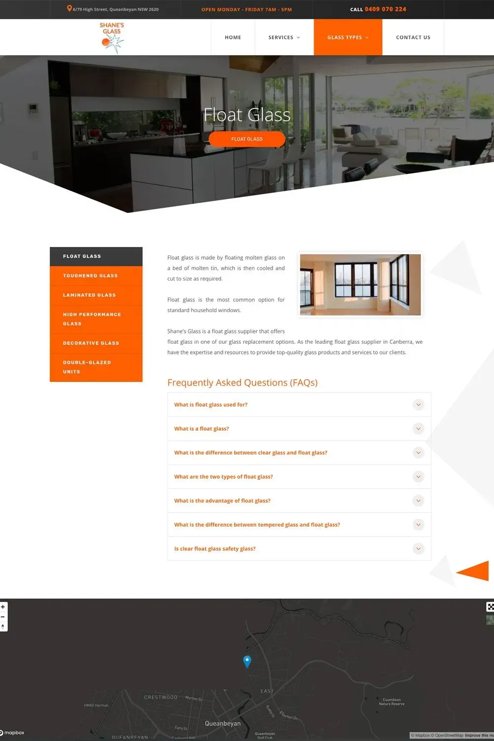 Shane's Glass service page preview