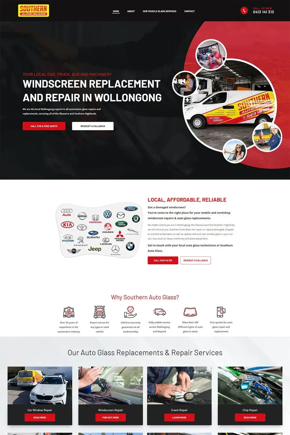 Southern Auto Glass home page preview