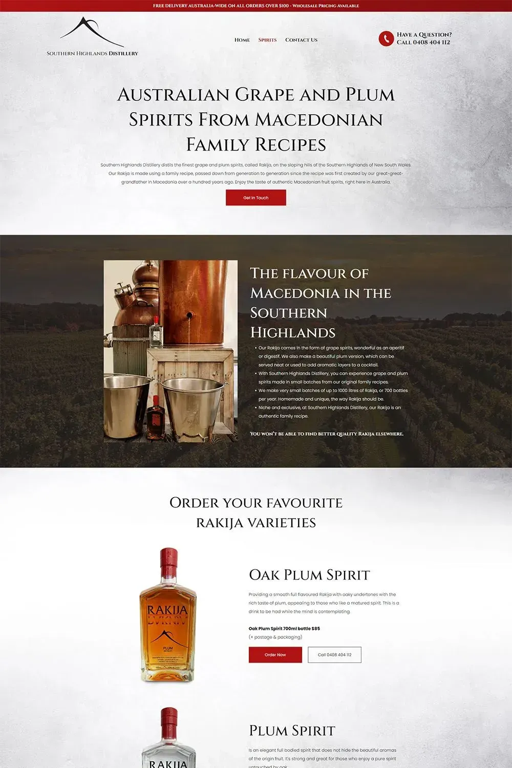 Southern Highlands Distillery spirits page preview