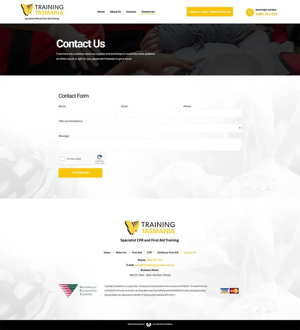 Training Tasmania contact page preview