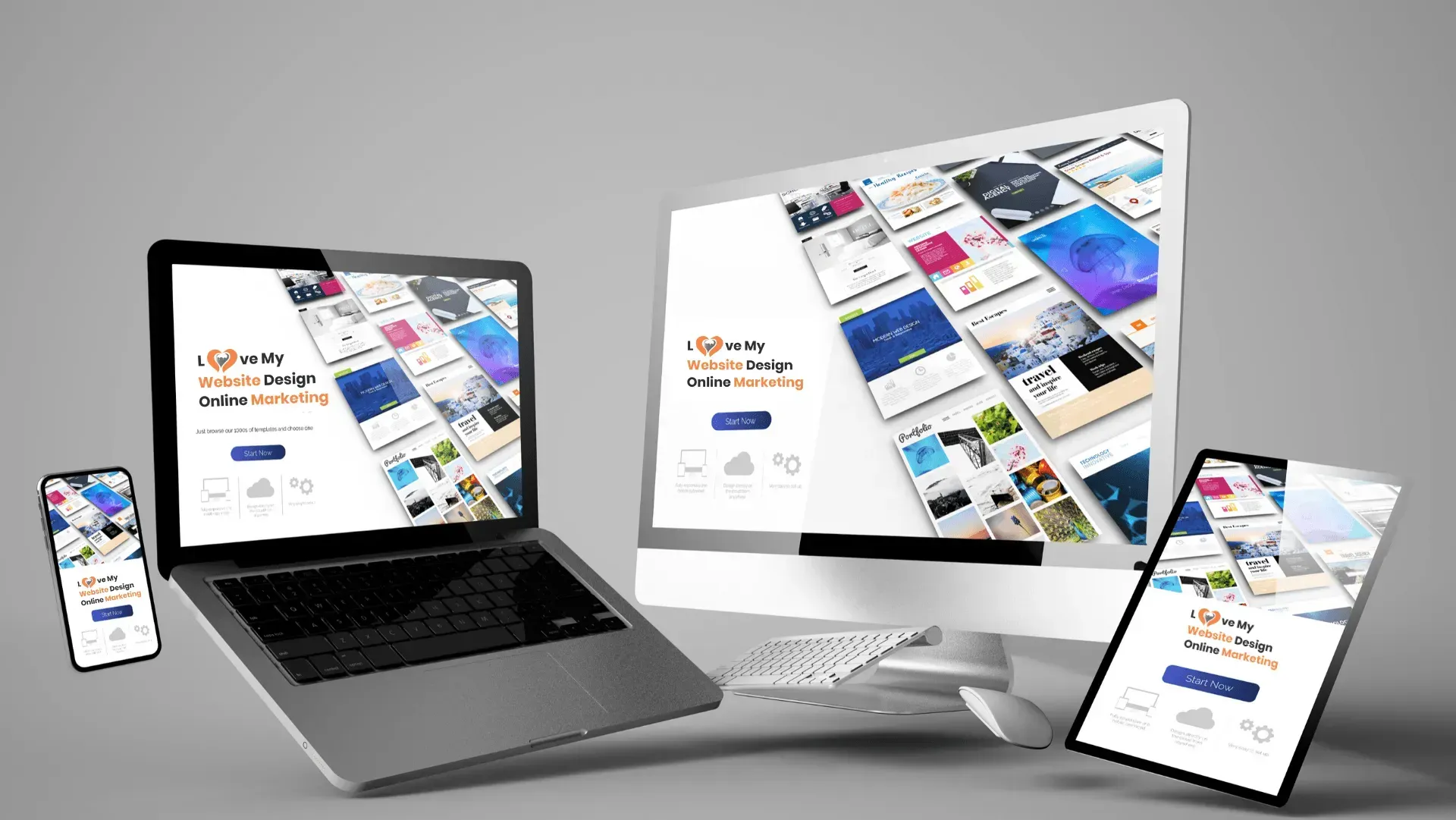Love My Online Marketing landing page opened on multiple devices