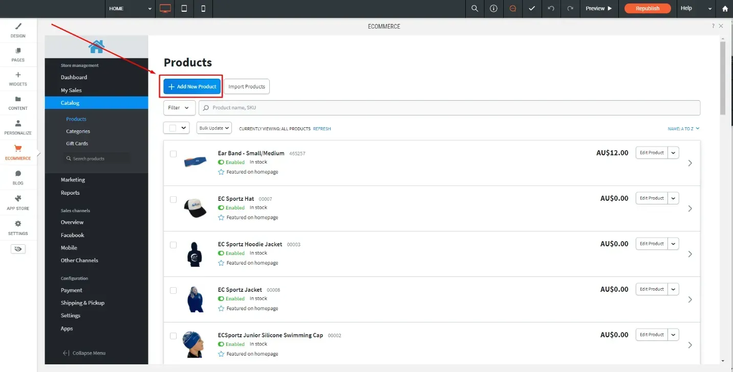 the Add New Product button