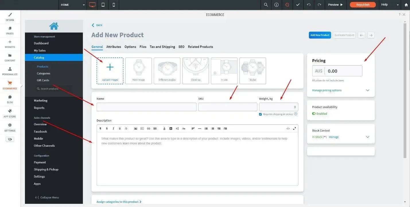 essential product information that you'll need to input
