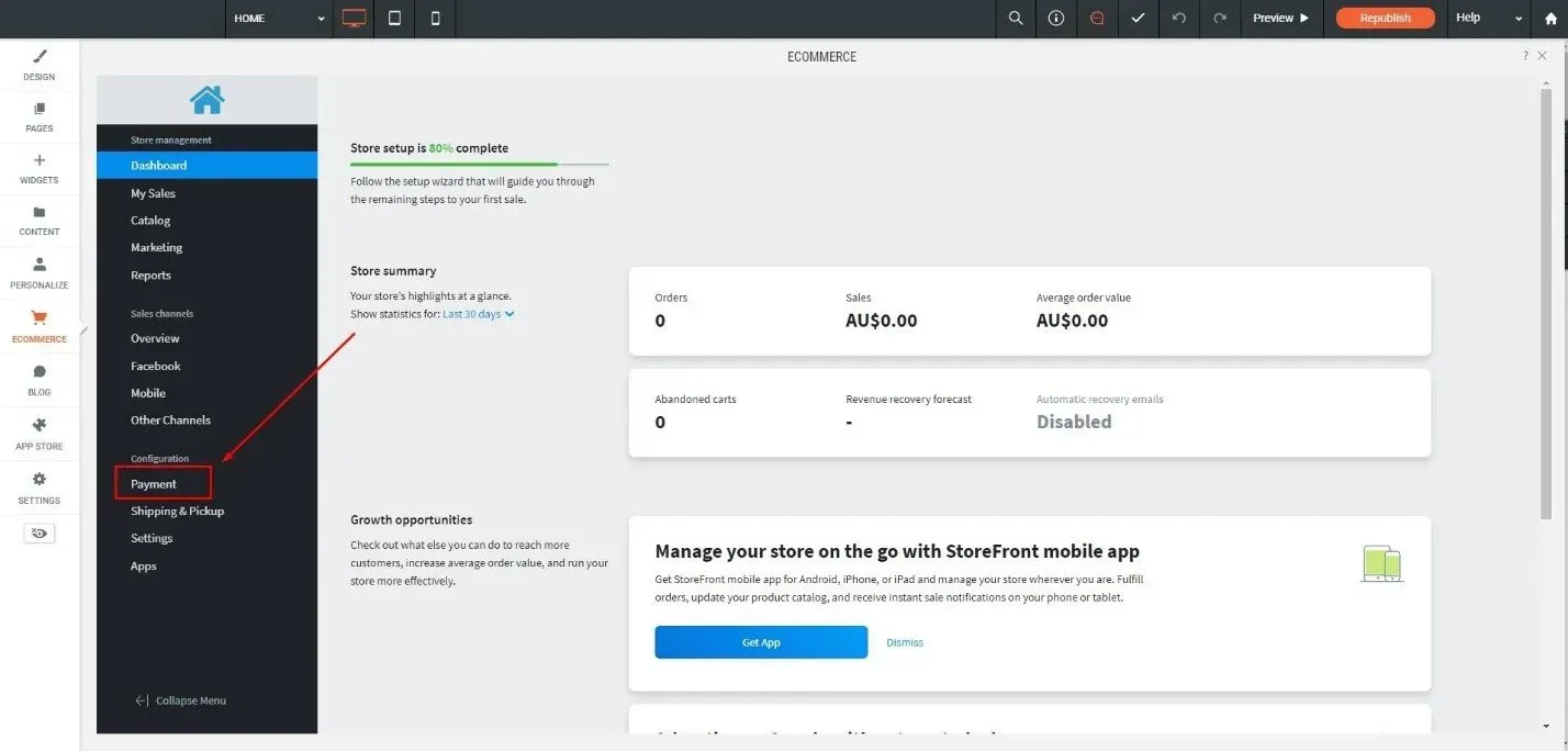 the Payment section