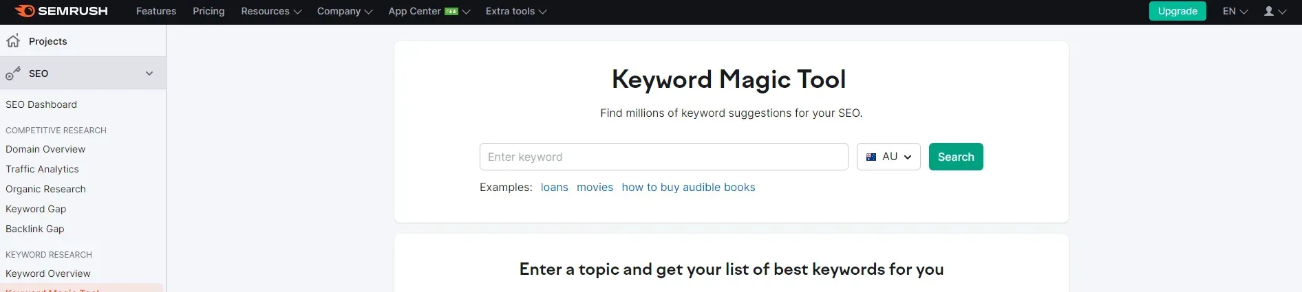 SEMRush organic search keyword magic tool