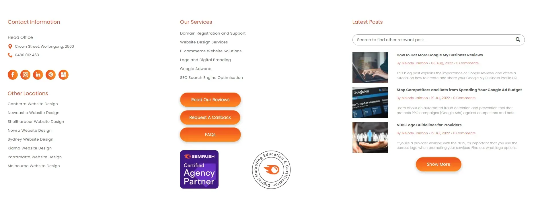 internal links - footer