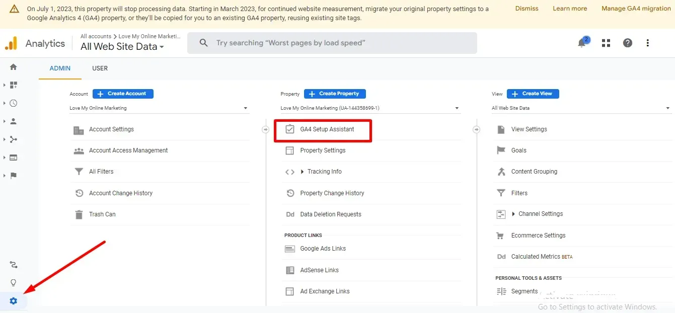 accessing the GA4 setup assistant