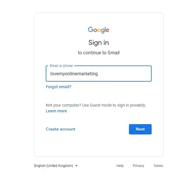 signing in to your Gmail account for Google My Business Reviews