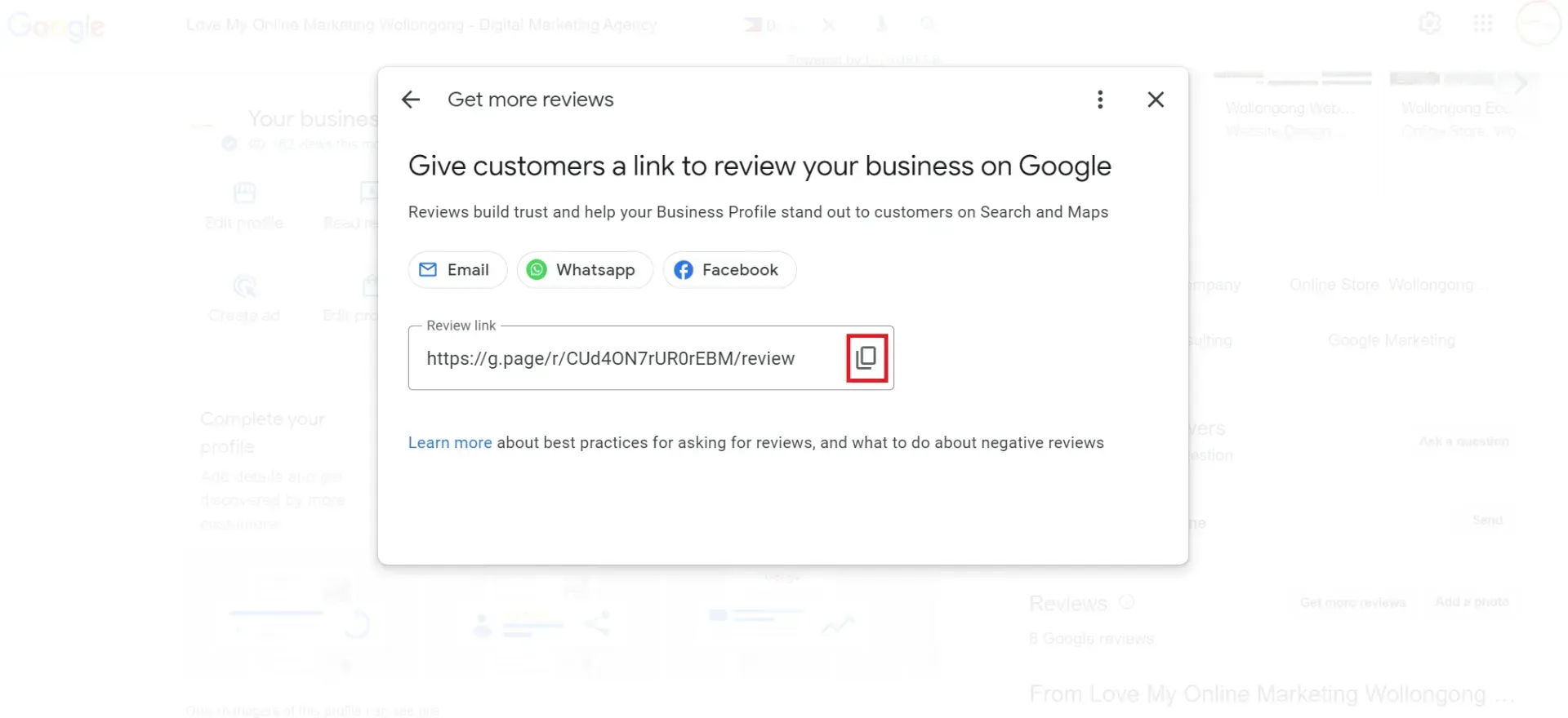 your personal review link