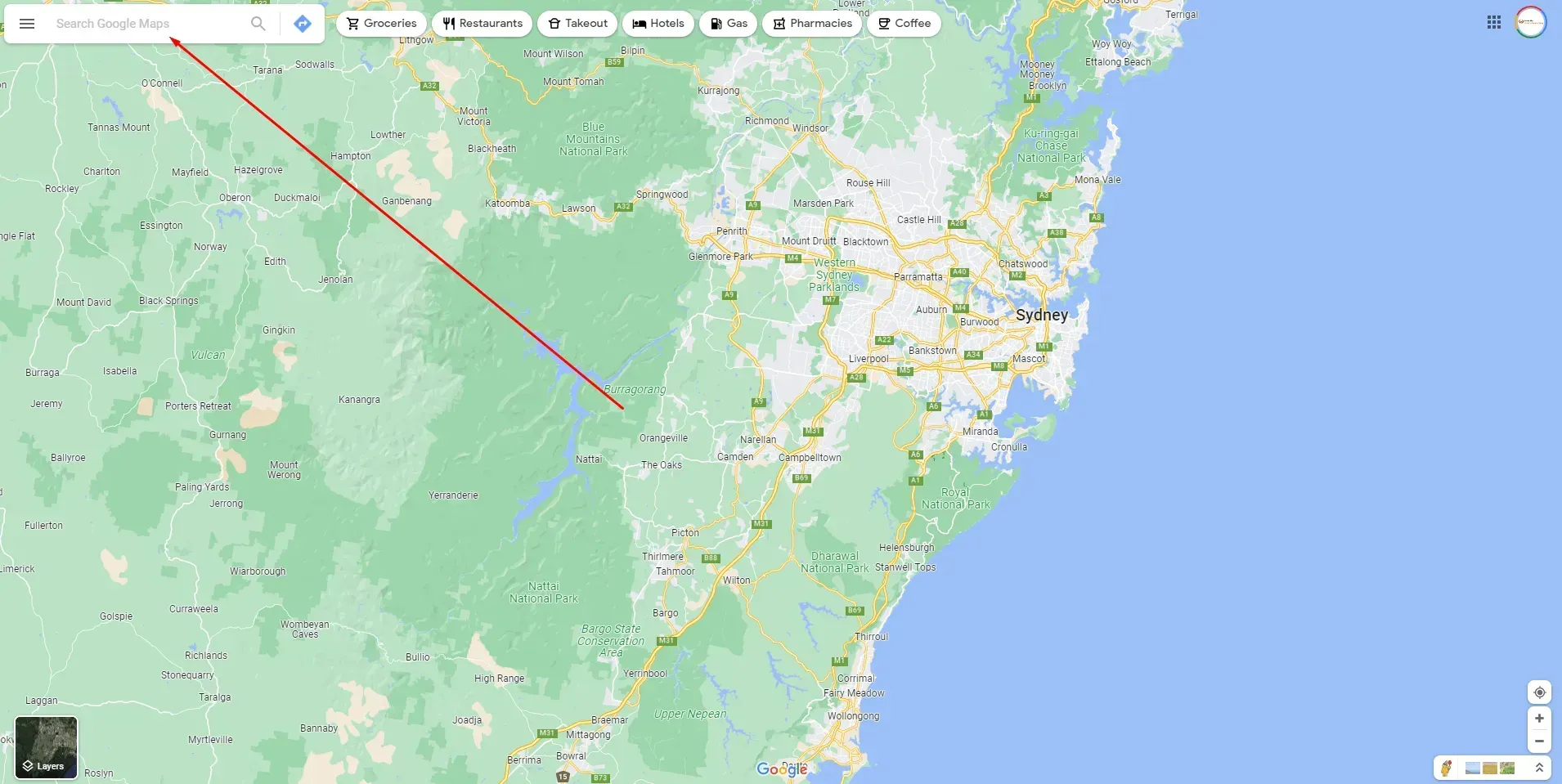 Google Maps search bar