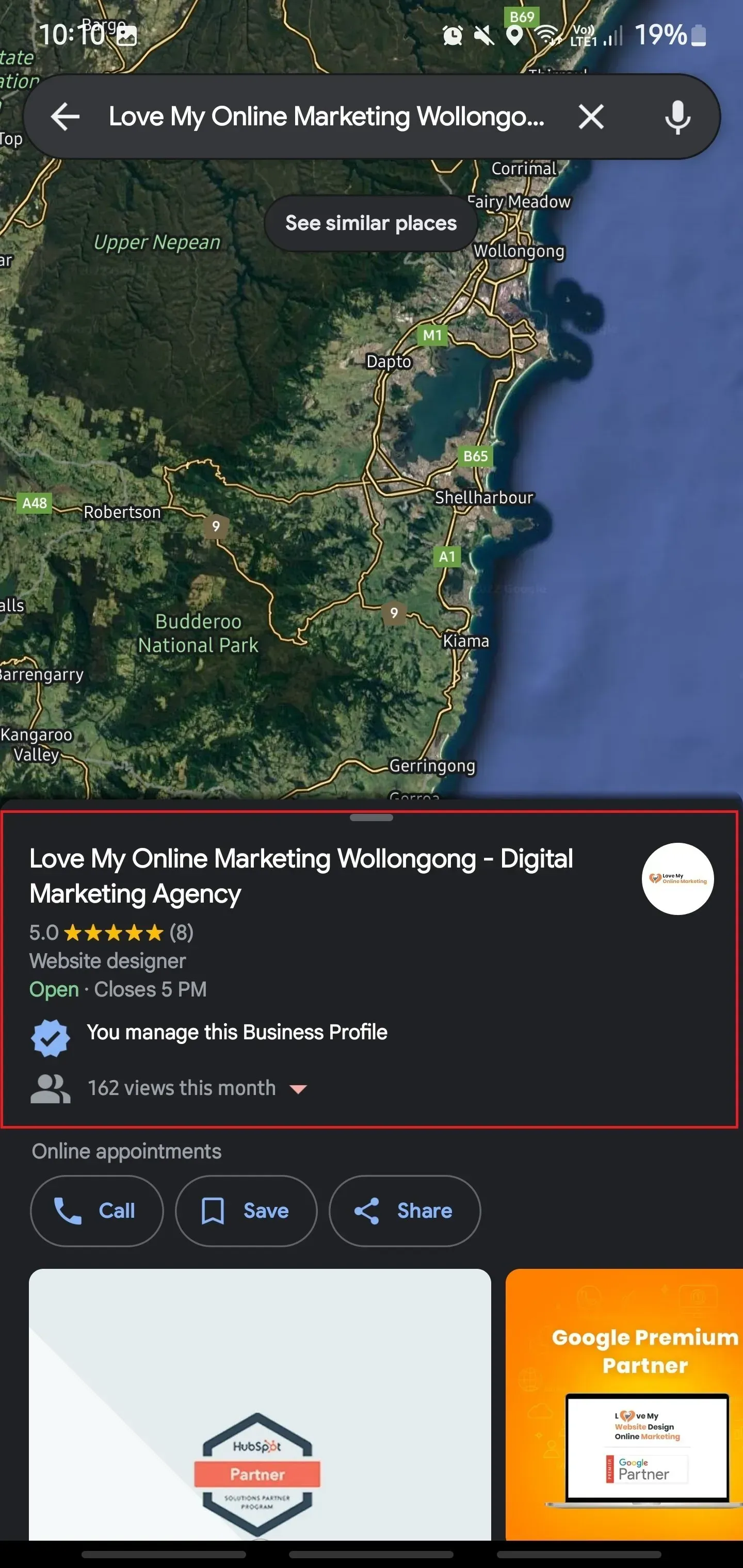 Google Maps business information section