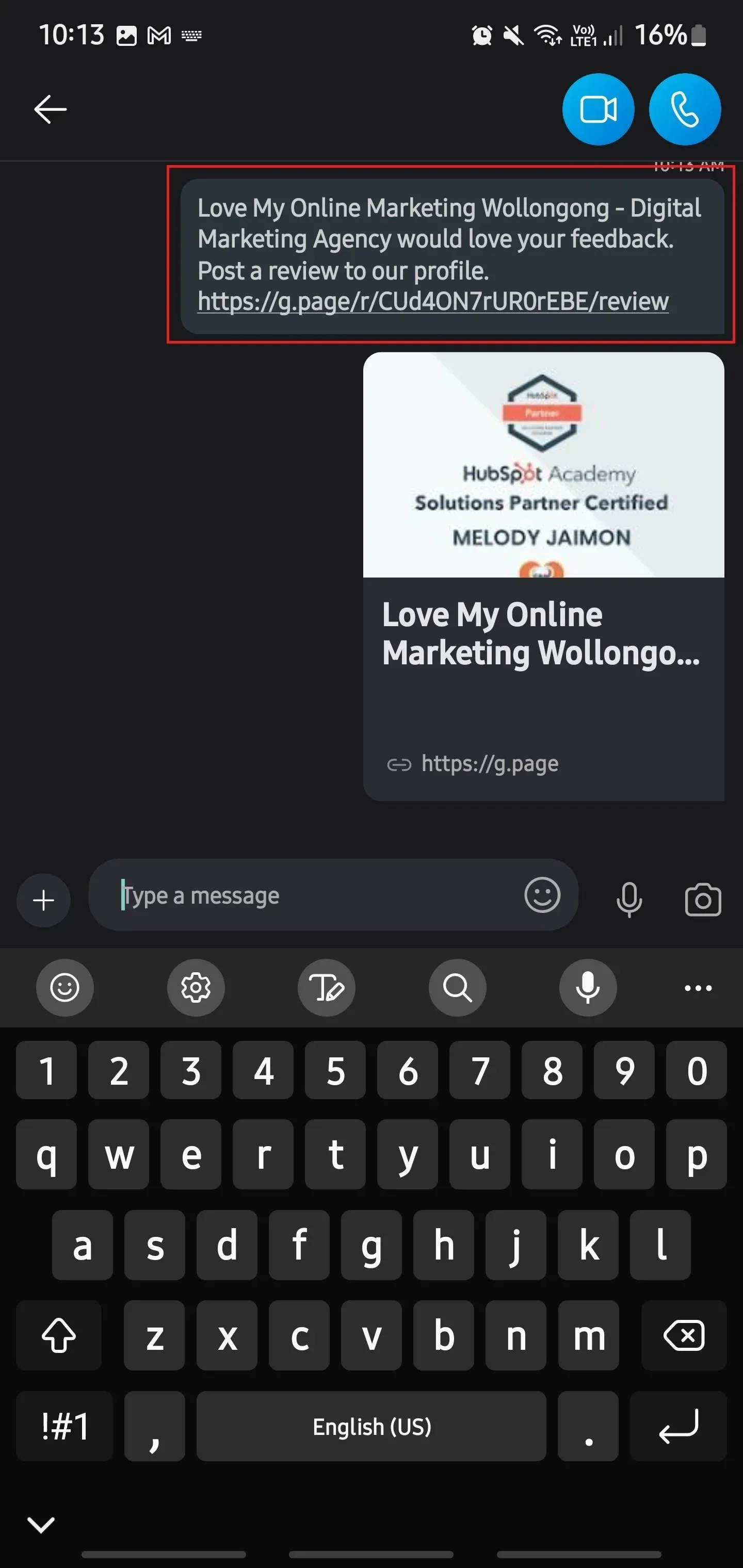 what the custom message looks like on Skype