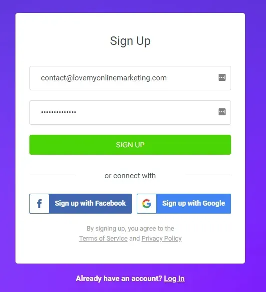 sign up page