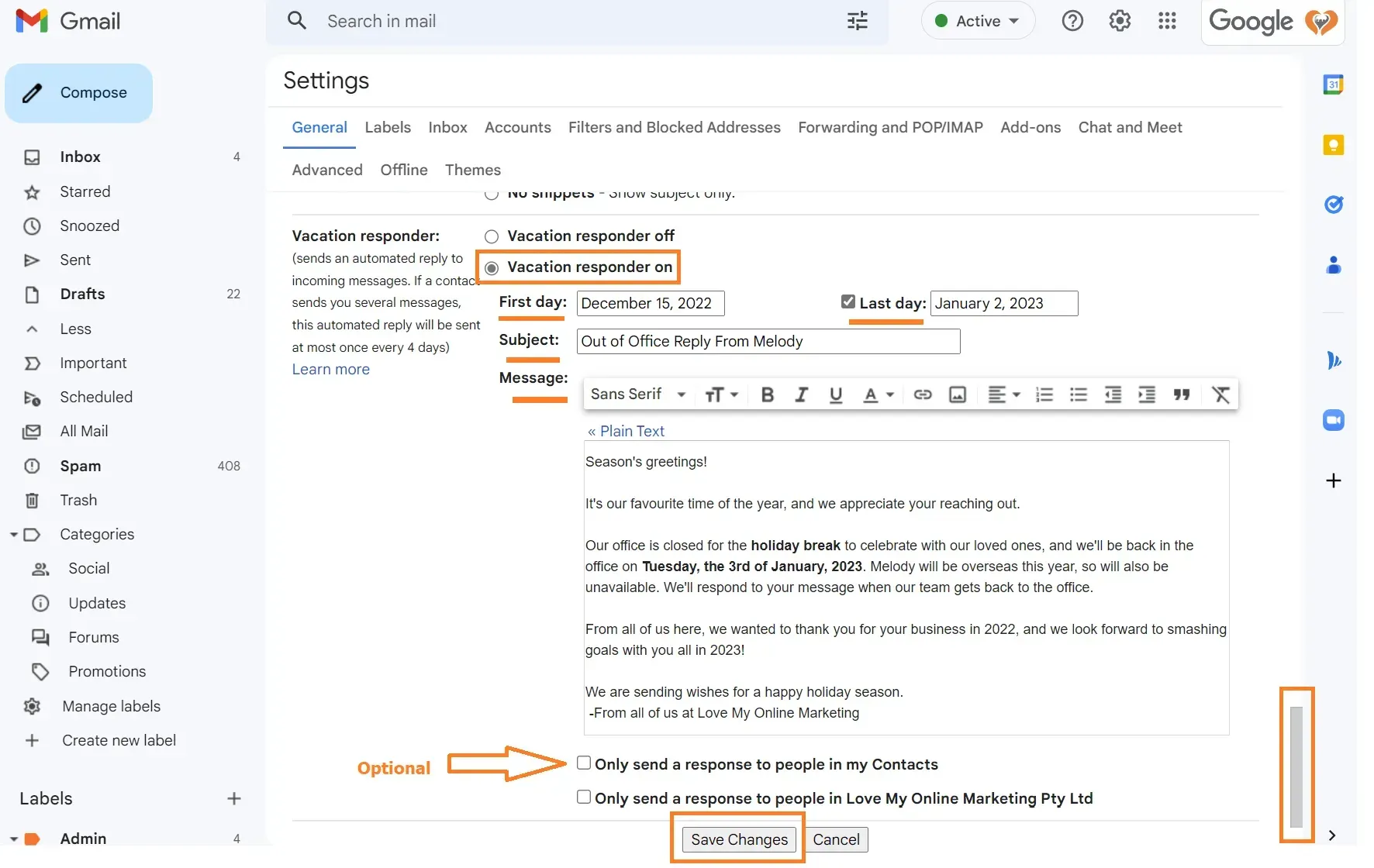 setting up vacation response guide