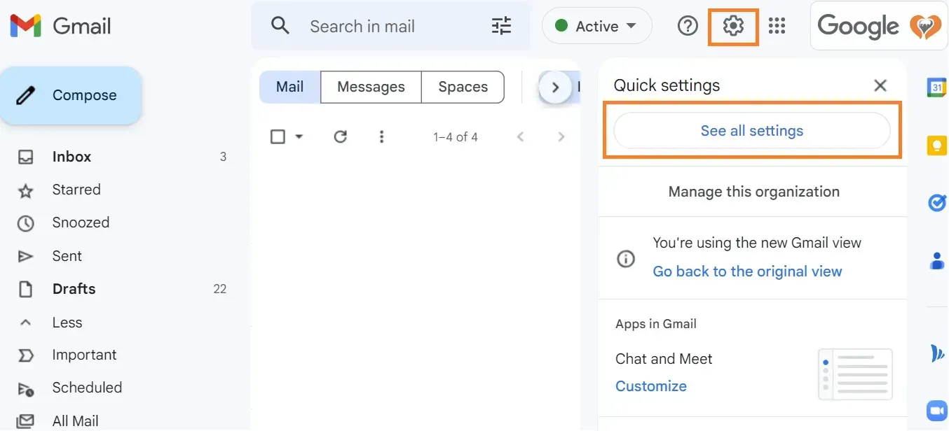 See all settings button