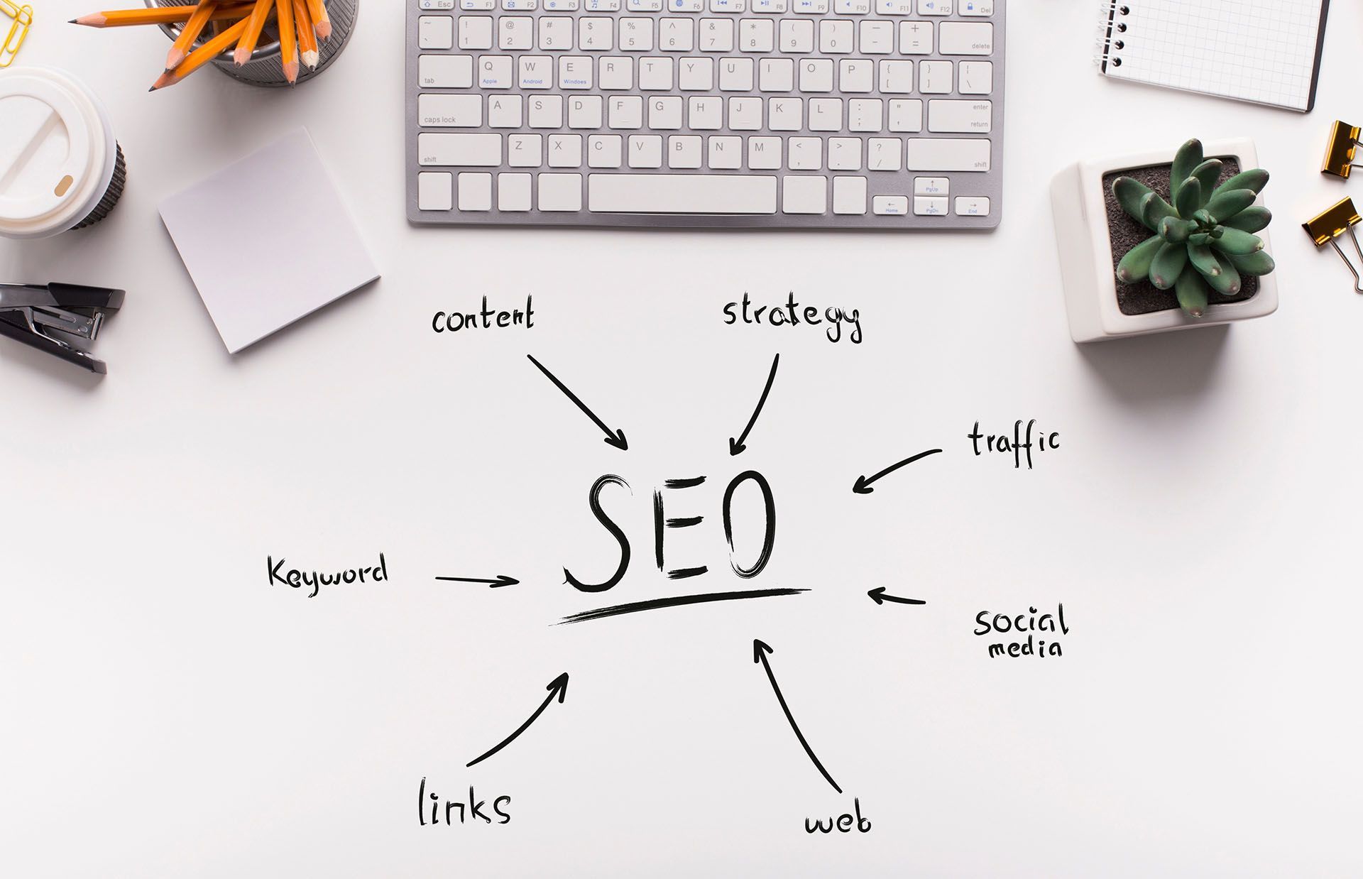 A white board with the word SEO written on it